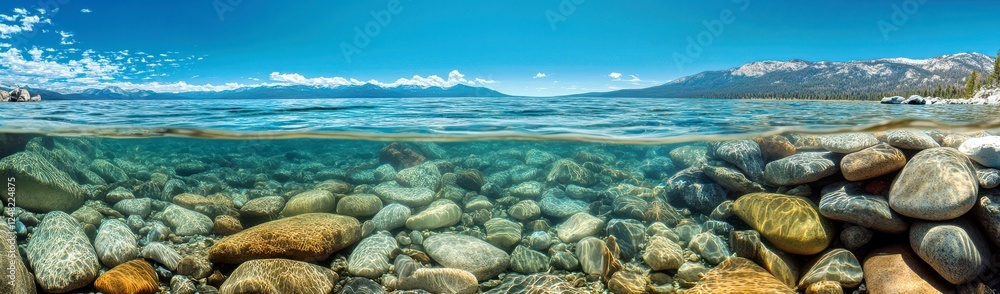 Aufkleber vibrant underwater scene with clear water and colorful stones under surface in a serene natural sett