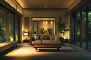 Fototapeta premium A modern smart home interior with ultra-modern gadgets and devices, minimalist design, and technological automation.