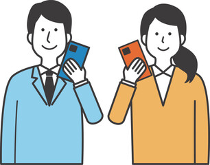 ハートマークとスマートフォンを持った男女