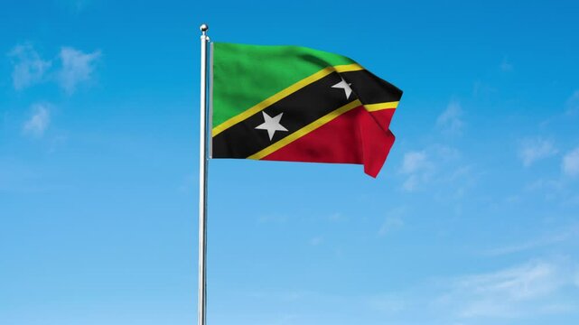 High detailed flag of Saint Kitts and Nevis. National Saint Kitts and Nevis flag. North America. 3D Render.