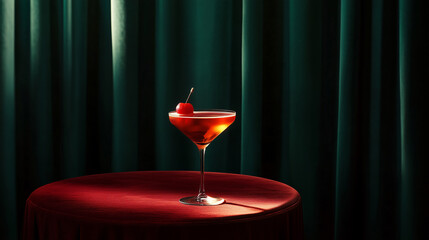 glass of red wine on a dark green background