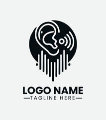 Listening Ear Music Logo Design, Ear Music Icon, Audiophile Logo, Sound Wave Ear Logo, Hear Music Logo