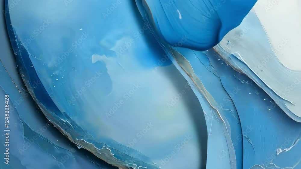 Poster abstract representation of fluid waves in blue tones, exploring texture and motion