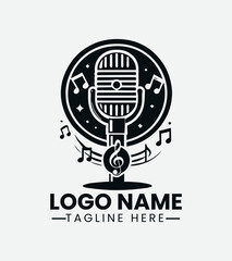 Microphone Music Logo Design, Music Studio Logo, Audio Wave Logo