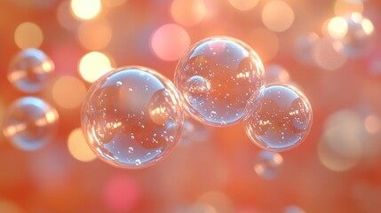 Floating spheres, bokeh background, skincare ad