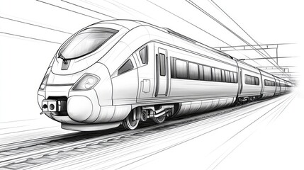 Naklejka premium High-speed train in motion, showcasing sleek design, traveling through a tunnel with dynamic lines