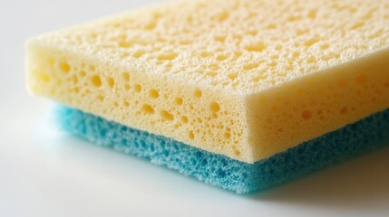 Close-Up of Yellow and Blue Kitchen Sponge on White Background