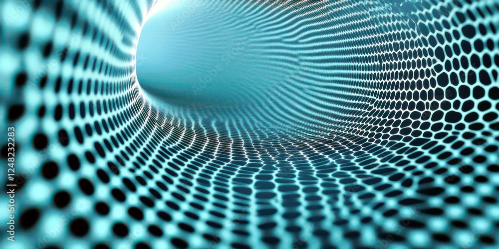 Poster abstract digital tunnel with glowing blue lines and geometric pattern, futuristic design concept rep