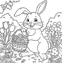 Easter egg bunny coloring page black vector background 