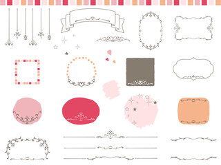 おしゃれでかわいい手描きのフレームやラインのイラスト素材