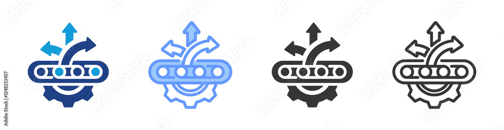 Poster flexible manufacturing icon set multiple style collection
