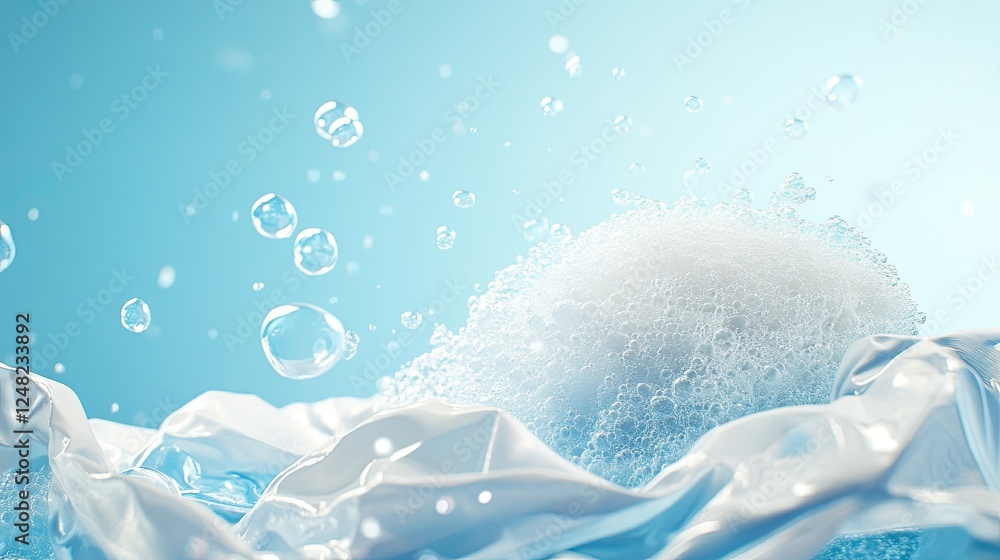 Poster water splash with bubbles and white fabric creating a relaxing scene