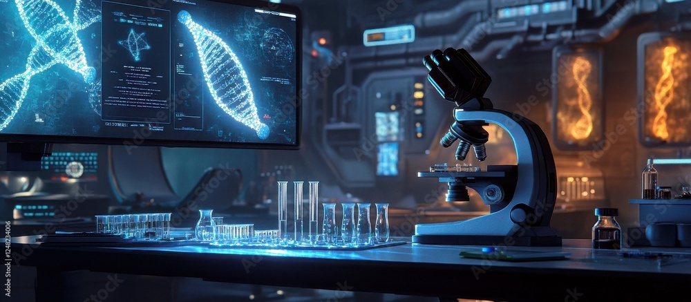 Aufkleber futuristic laboratory with advanced technology displaying dna structure and laboratory equipment for