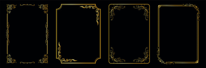 Gold photo frame for picture. Set of Decorative vintage frames and borders set, , Vector design decoration pattern style..eps