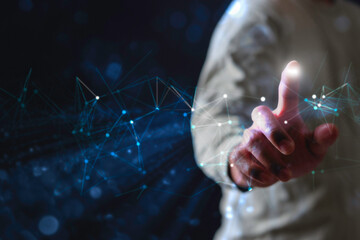 Data Digital transformation Hand touching the Universe, A Conceptual Shift in Digital...
