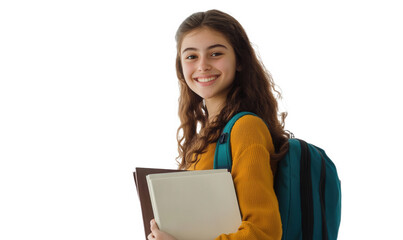 Obraz premium A middle school female student carrying a backpack and a book