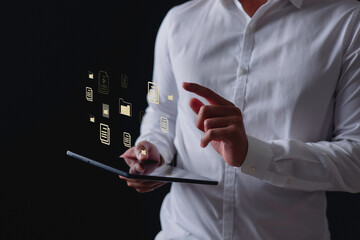 Data Digital transformation Hand touching the Universe, A Conceptual Shift in Digital...