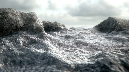 Obraz premium Dramatic Ocean Waves Crashing Against Rocky Shore: A Stunning Seascape of Grey and Blue Hues