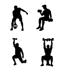 sports silhouette lifting weights in the gym