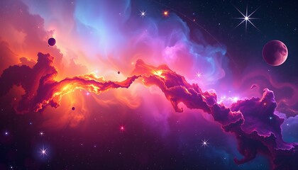 Fototapeta premium Cosmic Dreamscape: A Vibrant Journey Through Nebula