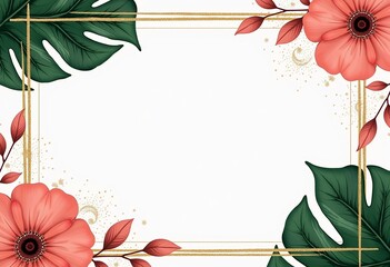 Green & Coral Thank You Card: Elegant Vertical Template with Gold Border, Abstract Design, White Background, Decorative Elements, Luxurious, Flat Vector Design.

