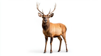 Obraz premium A majestic stag with impressive antlers standing confidently in a bright setting.