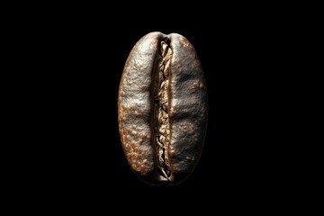 Naklejka premium A single roasted coffee bean highlighted against a black background