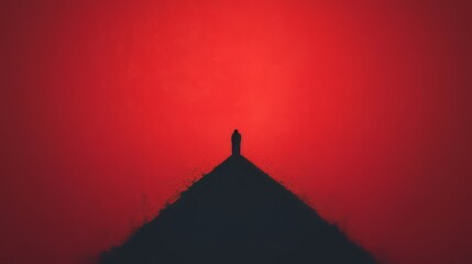 Silhouette on a pyramid against a vibrant red gradient background at dusk