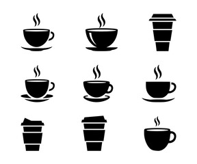 Hot Coffee and Takeaway Cups Icons Set