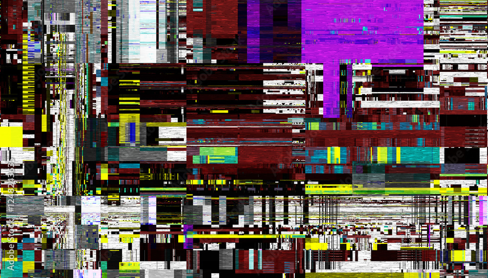 Poster Abstract creative glitch overlay texture. Geometric pixel pattern of a digital glitch on transparent background, digital pattern