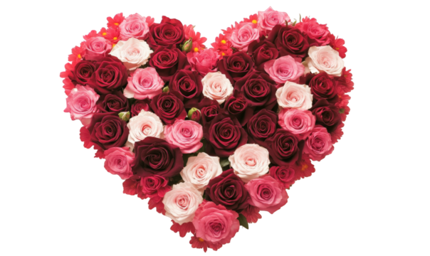 A heart composed of red and white roses