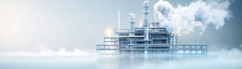 Obraz premium Massive carbon capture facility in an industrial setting, towering direct air capture machines absorbing CO2 from the atmosphere, clean energy pipelines, futuristic architecture, sustainable