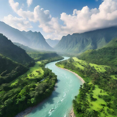 Tropical Serenity: River and Mountains from Above