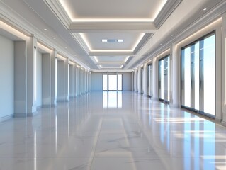 Modern hallway design contemporary building interior architecture bright environment wide-angled view minimalist concept