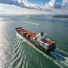 Aerial View: Cargo Ship and Containers in Harbor