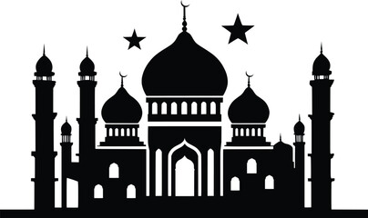 Black and White Ramadan Kareem Mosque Design vector silhouette on a white background