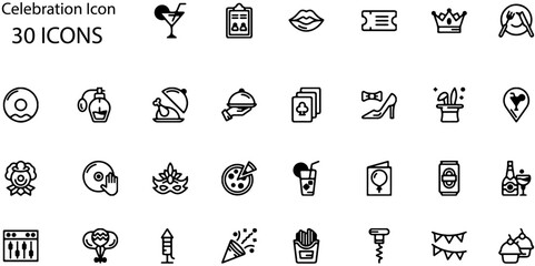 Set of Celebration icons. Line art style icons bundle. vector illustration