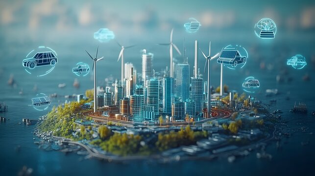 Futuristic Skyline of a Smart and Sustainable Megacity of the 21st Century
