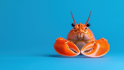 Colorful lobster showcasing vibrant details against a blue background.