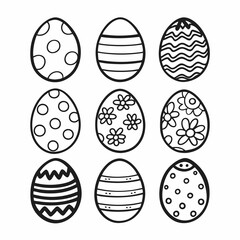 Easter Egg Silhouette Vector, Easter Egg Vector, Hand drawn set of Easter eggs doodle, Easter eggs icons set