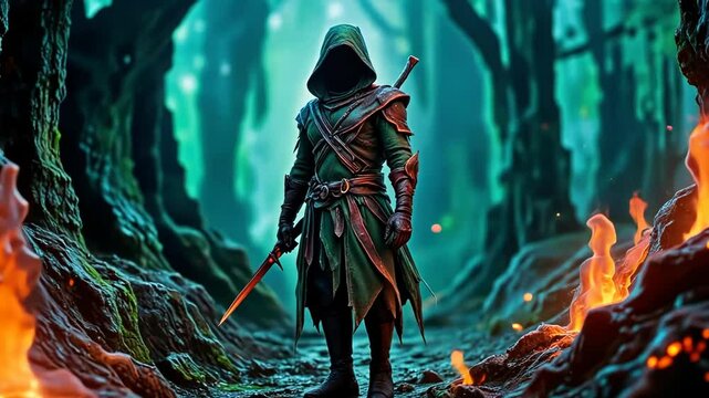 ooded Warrior in a Mystical Forest