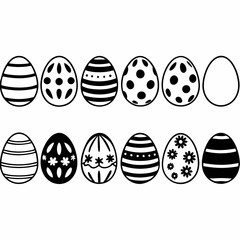 Easter Egg Silhouette Vector, Easter Egg Vector, Hand drawn set of Easter eggs doodle, Easter eggs icons set
