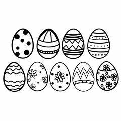 Easter Egg Silhouette Vector, Easter Egg Vector, Hand drawn set of Easter eggs doodle, Easter eggs icons set