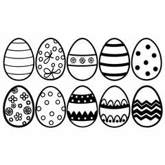 Easter Egg Silhouette Vector, Easter Egg Vector, Hand drawn set of Easter eggs doodle, Easter eggs icons set