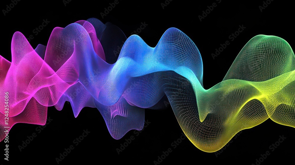 Poster abstract colorful waveform gradient mesh on a dark background