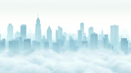Obraz premium Tranquil Skyline View Above Soft Clouds with a Misty Cityscape in the Background at Dawn or Dusk