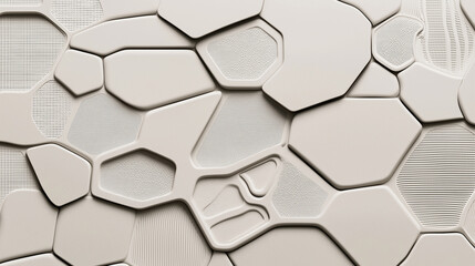 an abstract hexagonal tile pattern, featuring irregular shapes and subtle textures in a neutral off-white color.
