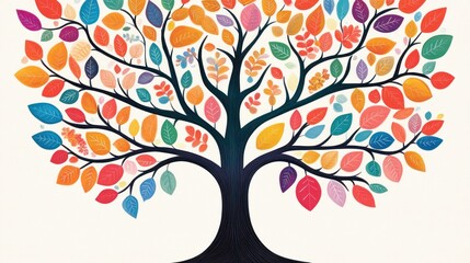 Fototapeta premium Vibrant Tree with Colorful Leaves, Artistic Representation of Nature and Growth for Creative Projects