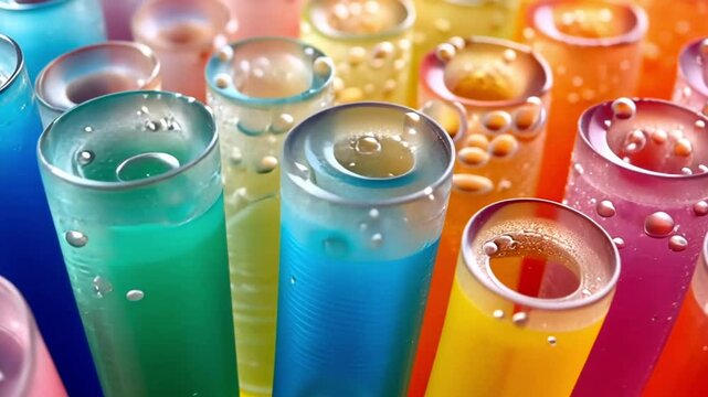Vibrant Rainbow Liquid in Test Tubes