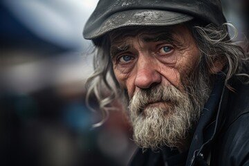 A man with a hat and beard is staring at the camera
